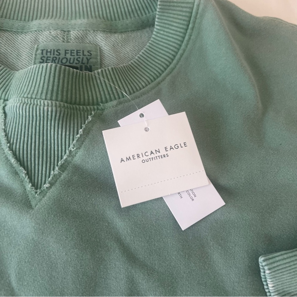 Aerie The Happiest Oversized Crewneck Sweatshirt in Sage Green - Picture 3 of 7